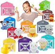 PRIORI Learning Montessori Toys for Toddlers 1 2 3 Years, Sensory Baby Toys 6-12 Months, 20PCS Farm Animal Toys, Counting Matching&Sorting Fine Motor Games, Best Gift for Baby (10 Animal and 10 barn)