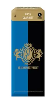 Rico Grand Concert Select Bass Clarinet Reeds, Strength 4.0, 5 Pack
