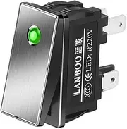 UMCNVV 28.4X10.5MM Series Safe high Current Rocker Switch 16Amp high Current 2NO with LED 2 Gears 12V 24V 220V(Green(Silvery Panel),5-24V)