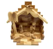 Hand Carved Faceless Figures Olive Wood Nativity Scene Holy Land Christmas