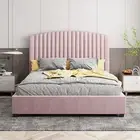 Camelia Double Size Bed Frame Pink Velvet Upholstery High Headboard Quality