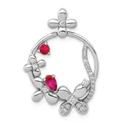 14k White Gold Real Diamond u0026 .44 Ruby Flower Circle Pendant