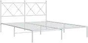 vidaXL White Double Bed Frame - Metal Construction, Supportive Slats, Under-Bed Storage, Headboard, Perfect for Modern Bedroom - 150x200 cm