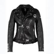 Mauritius women's tavi leather graffiti biker jacket size S
