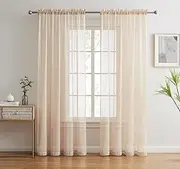 LinenZone Luxury Sheer Window Curtains for Living Room, Bedroom or Kitchen. Each Linen Curtains Panel is Embroidered with Dotted Stripe Design. Premium Light Filtering Drapes. (Jane 54 x 84, Linen)