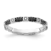 Sterling Silver Stackable Black & White Diamond Ring Size 6 for Women 2.12gm
