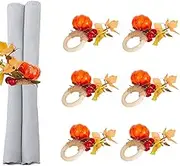 Qkbuza Pumpkin Napkin Ring for Halloween - Halloween Pumpkin Napkin Rings Napkin Holder,Fall Wooden Harvest Artificial Ring Holders for Party & Birthday
