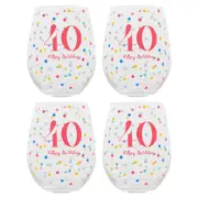4PK Gibson Gifts 40 Birthday Party Stemless Glass Tumbler Drink Cup Drinkware