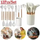 Non-Stick Spatula Spoon Kit Wooden Handle Baking Tools Kitchen Accessories
