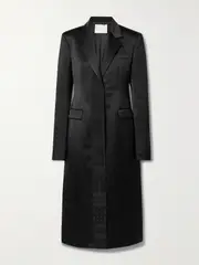 [Veronica de Piante] Veronica de Piante - Freya Embroidered Grosgrain-trimmed Silk-satin Coat - Black - IT42 IT 42 Black