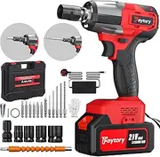 550N.m Wireless Impact Wrench, 1/2 Inch Wireless Impact Wrench with 4.0Ah Battery Fast Charging, High Torque, 3400RPM, 3 in 1 Impact Wrench with LED Light 4 Sockets, 12 Wicks, for Home and Car