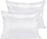 Fittia Toddler Pillowcase 13 x 18 with Zipper，Kids Small Baby Pillow Cases Cover, Silky Travel Satin Pillowcases for Boys and Girls, White