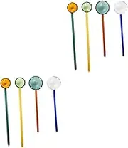 Ciieeo 2sets 4pcs Glass Dessert Spoons Coffee Mixing Spoons High Temperature Resistant for Ice Cake and Fruits Random Color 4pcs*2
