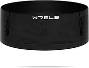 WRELS Slim Running Belt with Bib Number Clip,Elastic Phone Holder Fanny Pack for Women Men,Large Capacity Fitness Waist Pack Holds Water Bottle, Keys, Cards, Black-L, Large