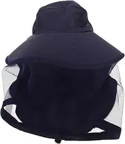 [WESIEVYA] Wide Brim Sun Hat with Mesh Face Veil for Women UV Protection Breathable Foldable Outdoor Hat for Fishing Hiking Beekeeping Lightweight Portable Design Dark Blue
