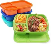 buluker 4 Pack Bento Lunch Box Set 3 Compartment Wheat Straw Meal Prep Food Storage Containers Plastic, Microwave and Dishwasher Safe（Jewel Brights）