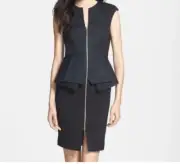 Ted Baker Women's Jamthum Structured Zip Detail Peplum Dress Black Size 2 NWT