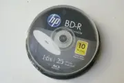 New HP Bluray BD-R 25GB Single Layer 1-6x Speed Inkjet Printable 10 Disc Spindle