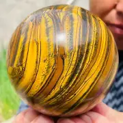 2.88lb Large Natural Gold Tiger's Eye Stone Quartz Crystal Sphere Specimen Reiki