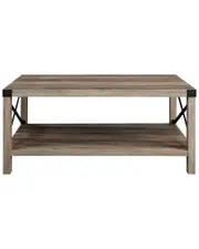 Walker Edison Farmhouse Metal-X Coffee Table With Lower Shelf