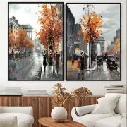 Romantic Paris canvas framed hand painted made in Australia 70x100cmx2pcs