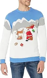 [Blizzard Bay] Men's Spit Roast Reindeer Ugly Christmas Sweater, White/Grey/Light Blue