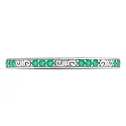 14kt White Gold Round Emerald Single Row Flourished Stackable Band Ring 1/8 Cttw