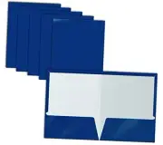 2 Pocket Glossy Laminated Blue Paper Folders, Letter Size, Blue Paper