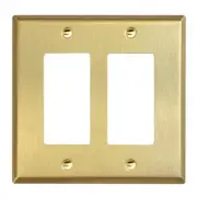 BRASS Metal Double Rocker Decora MIDSIZE Gold Double Light Switch Wall Plate ...