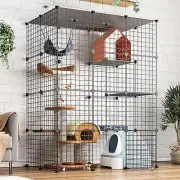 Indoor Cat Cage, DIY Playpen, Metal Kennel, Large 111x75x146cm