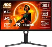 AOC Q27G3ZE 27" QHD Gaming Monitor - 240Hz Refresh Rate, 0.5ms Response, IPS Panel, FreeSync Premium, HDR400, Ergonomic Stand