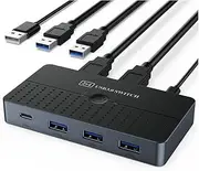 Anlayliay USB3.0 Computers Sharing Switch Box 2 in 4 Out KVM 2x4 USB 3.0 Switcher Selector for Keyboard Mouse Printer Monitor PC