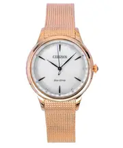 Citizen L Rose Gold Stainless Steel White Dial Eco-Drive EM1153-88A Ladies Watch