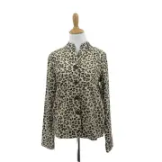 Caslon Leopard Print Utility Jacket Womens S Small Button Front Mandarin Collar