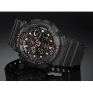 CASIO卡西歐 G-SHOCK運動雙顯手錶-玫金x黑(GA-100GBX-1A4DR)原廠公司貨ERICA STORE