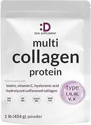 Multi Collagen Protein Powder | 1Lb, Type I, II, III, V, X Collagen Peptides with Biotin, Vitamin C & Hyaluronic Acid - Unflavored - Keto & Paleo Friendly, Great for Hair, Skin, Nails & Joints