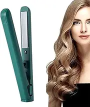 Mini Dual Purpose Curling Iron for Short Hair, Small Flat Irons Cozy Home Curling Iron, Ceramic Hair Curler (Green)