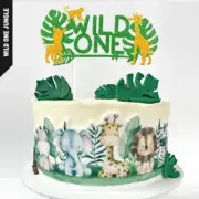 Wild One Jungle Safari Animals Cake Topper | Kids Birthday Cake Decorations