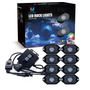 MICTUNING 8 Pods RGB LED Rock Lights Neon Bluetooth Controller Timing Music