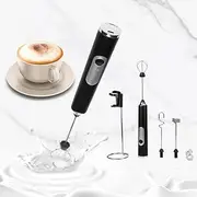 Milk Frother, Handheld Coffee Frother, 3 Gear Adjustable Rechargeable Drink Mixer and Blender with 2 Stainless Steel Whisks for Coffee Matcha Latte Cappuccino Hot Chocolate (Black)
