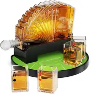Blackjack Whiskey Decanter Set, 37.2 Oz Whiskey Decanter with 4 Glasses, Casino