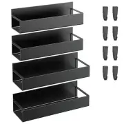 4Pcs Magnetic Spice Rack w/ 8 Removable Hooks - Black - One size