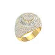 4.02 ct Round & Baguette Moissanite Mens Cluster Iced Out Ring 14k Gold Plated