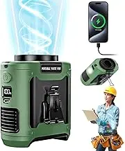 Portable Waist Fan,10000mAh Portable Waist Fan Clip,MAX 40H Work Time,5 Speeds 16000RPM Strong Belt Fan,Dual Clip, Flashlight,For Outdoor Jobsite Camping Traveling（Green）