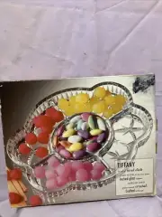 Laura Tiffany Glass Divided Dish Oval 5-Sections Heavy Crystal 10x8 Original Box