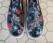 Vans Slip On Tiger Floral Mens Sz 10.5 Skateboarding Casual Sneakers Rare Tattoo