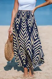 Cupshe Navy Abstract Smocked Waist Midi Skirt - Navy,L