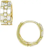 [JewelryWeb] 14k Yellow Gold Round CZ Simulated Diamond Small Hinged Earrings 13x13mm Stud Earring for Women