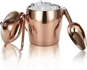 Ice Bucket Champagne Bucket with Tongs Scoop Lid, Wine Bar Freezer Ice Bucket with Stand with Carrying Handle, CStainless Steel Mirror Bucket Champagne Bucket for Parties Bar Home,2L (Rose gold)