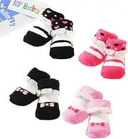 kilofly Non-Skid Baby Girl Socks, 4 Pairs, Infants to Toddlers